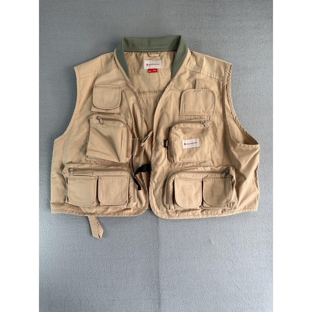 Redington Fishing Vest Mens 2XL Beige Canvas Utility Multi Pocket Travel Outdoor